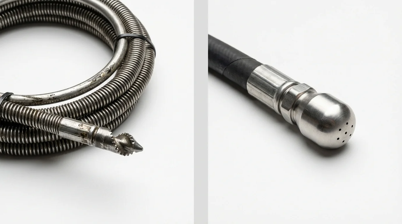 Drain snake cable and hydro jetting nozzle used for drain cleaning in Laurel, MS